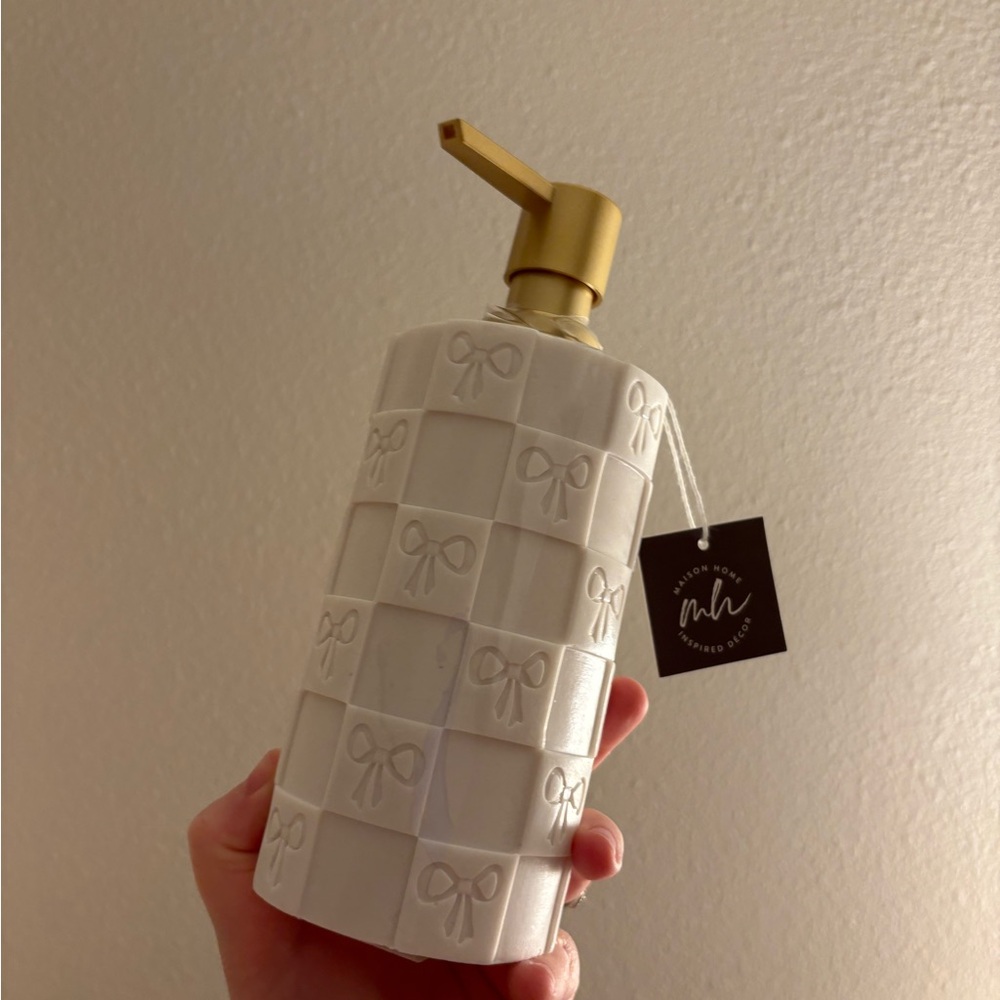 Bow White and Gold Soap Dispenser